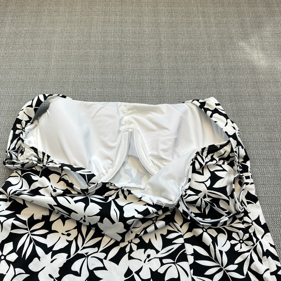 Lands End Tankini Top Womens 18D Black White Floral Square Neck Swimsuit New - Picture 6 of 10